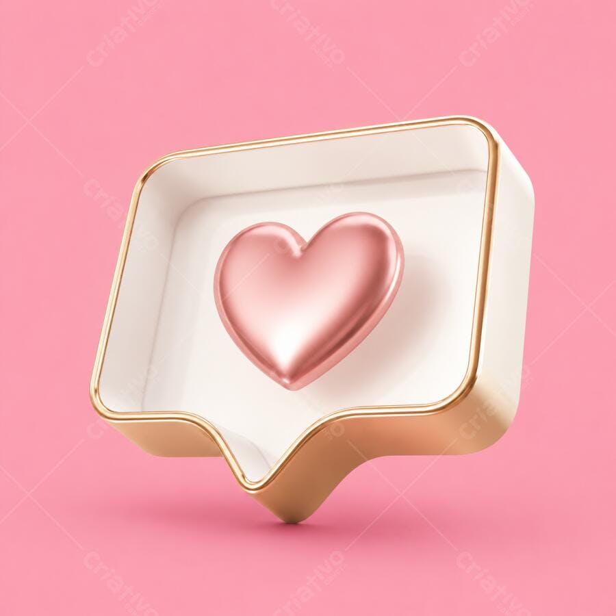 Ícone Coração Rosa Balão de Fala 3D Fundo Rosa
