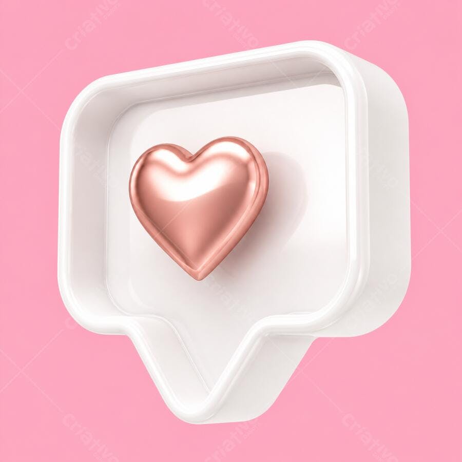 Ícone Coração Rosa Gold Notificação Curtida 3D Fundo Rosa