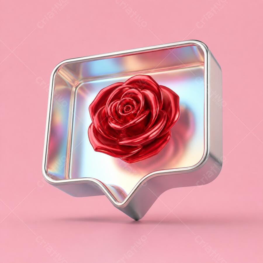 Ícone Rosa Vermelha 3D Balão de Fala Fundo Rosa