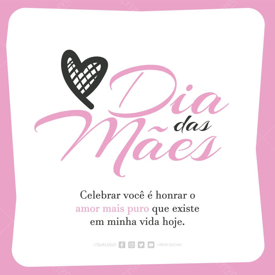 Ilustração Vetorial Dia das Mães Coração Rosa Caligráfico