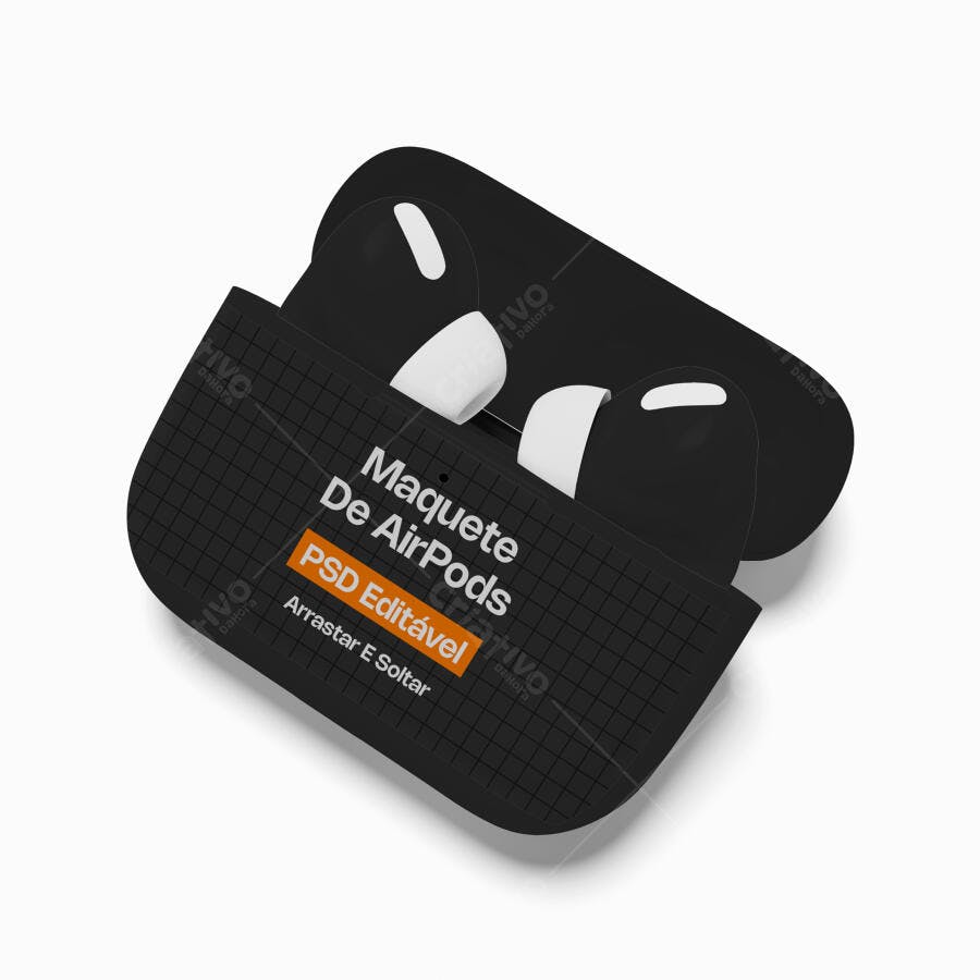 Mockup AirPods Fone de Ouvido Case Aberto Editável