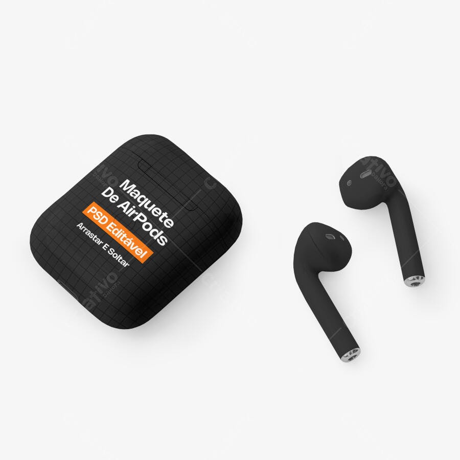 Mockup AirPods Fone de Ouvido e Case Fundo Branco Editável