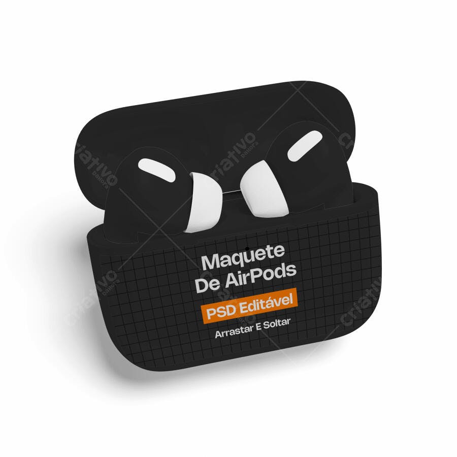 Mockup AirPods Pro Capa Silicone Preto Fundo Branco Editável