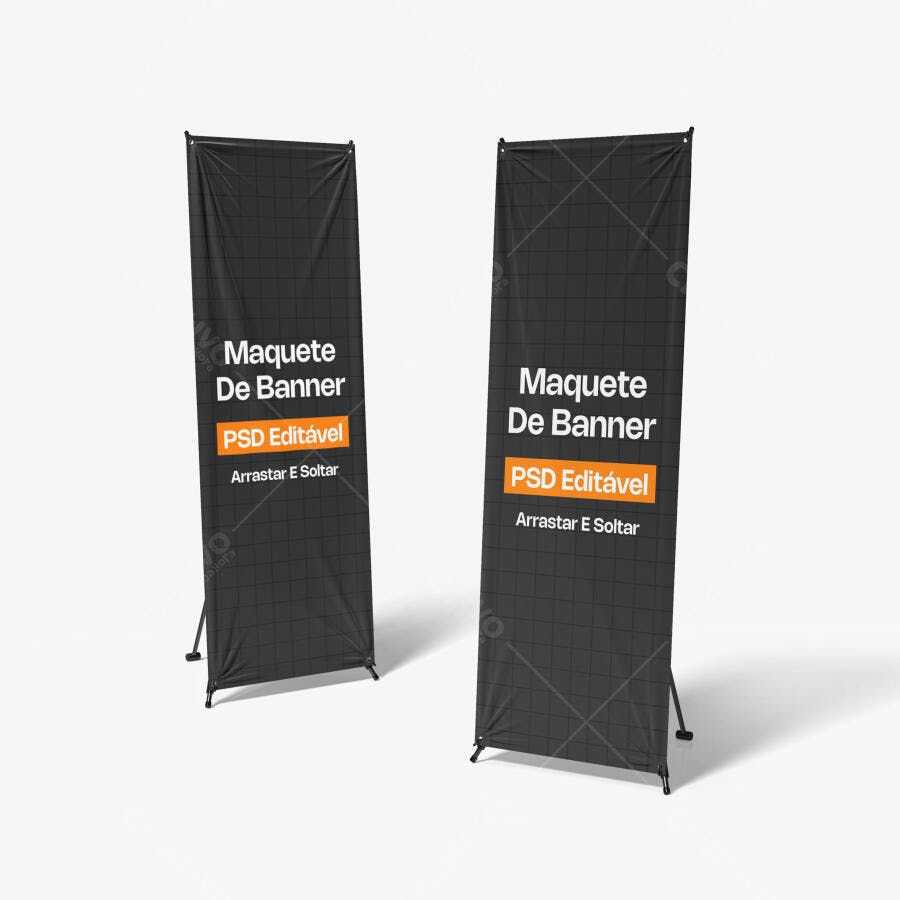 Mockup Banner Roll Up Duplo Fundo Branco Editável