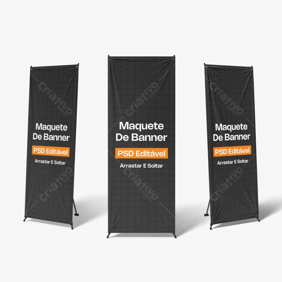 Mockup Banner Roll Up Vertical Fundo Branco Editável