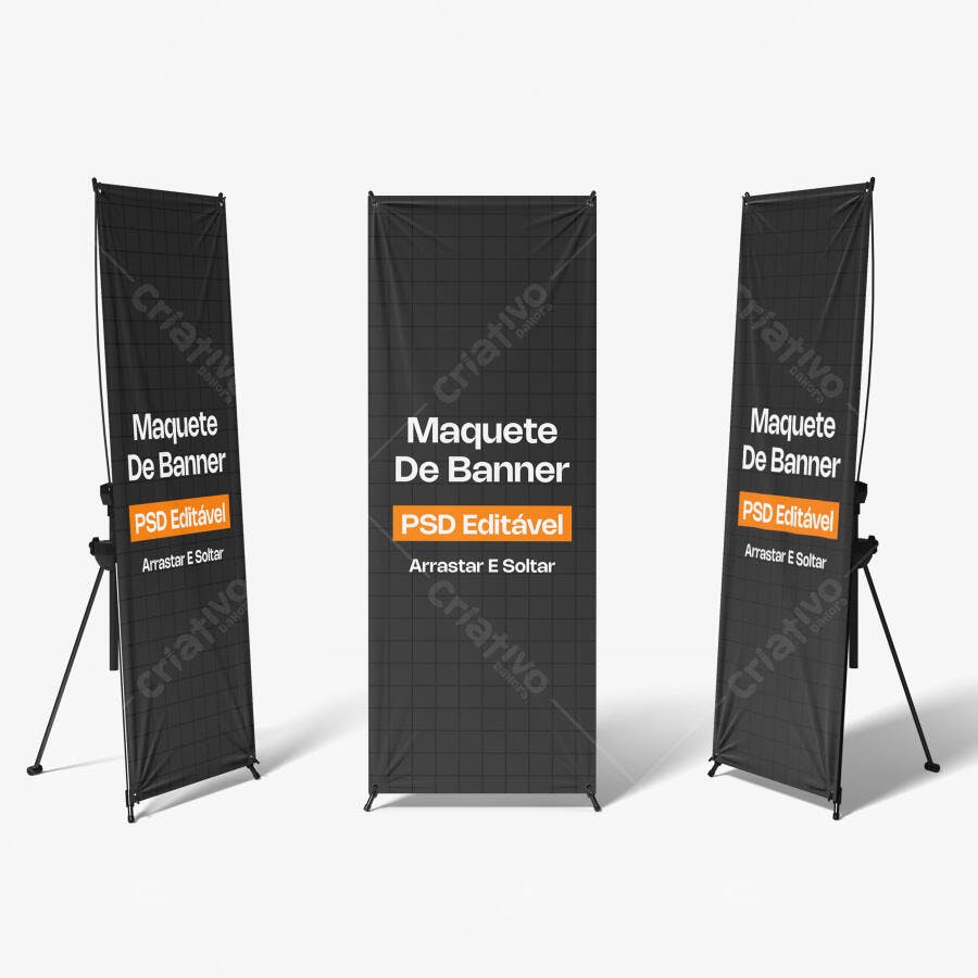 Mockup Banner X Display Fundo Branco 3 Posições Editável