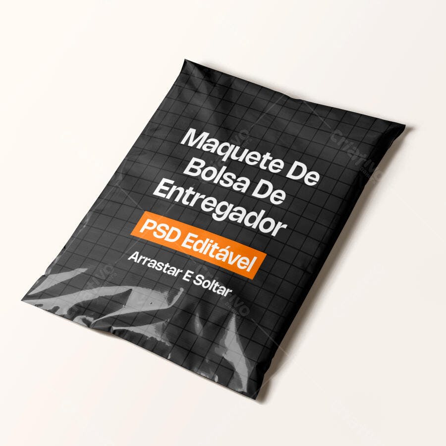 Mockup Bolsa de Entregador Plástico Preto 3/4 Editável