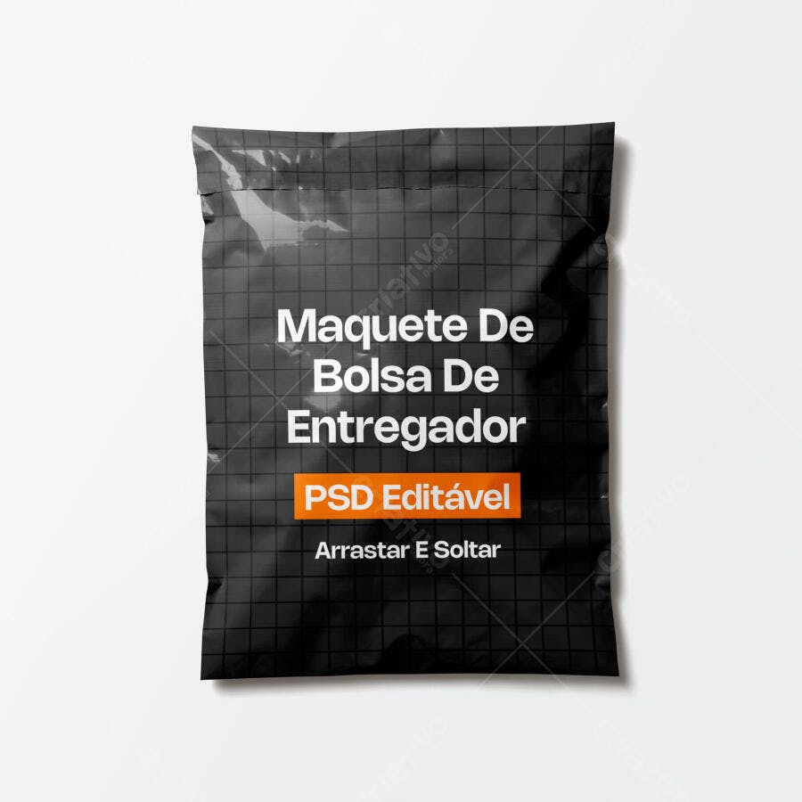 Mockup Bolsa de Entregador Plástico Preto Frontal Editável