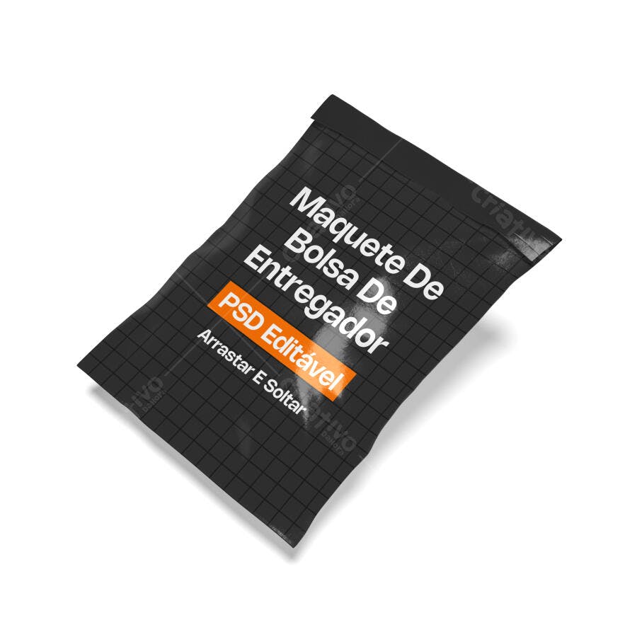 Mockup Bolsa de Entregador Preta Vista 3/4 Editável