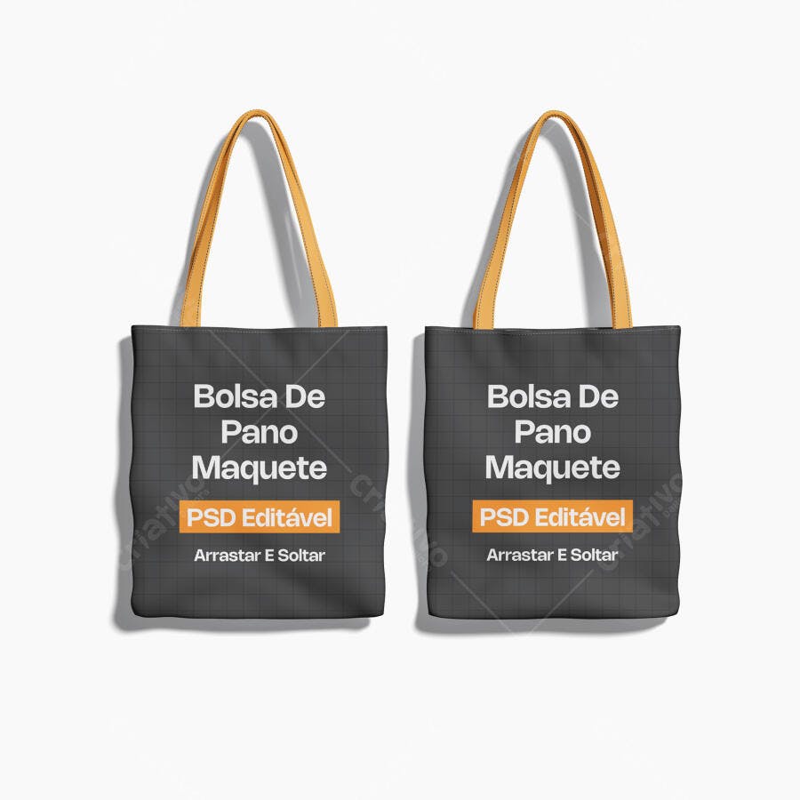 Mockup Bolsa de Pano Dupla Alça Amarela Fundo Branco Editável