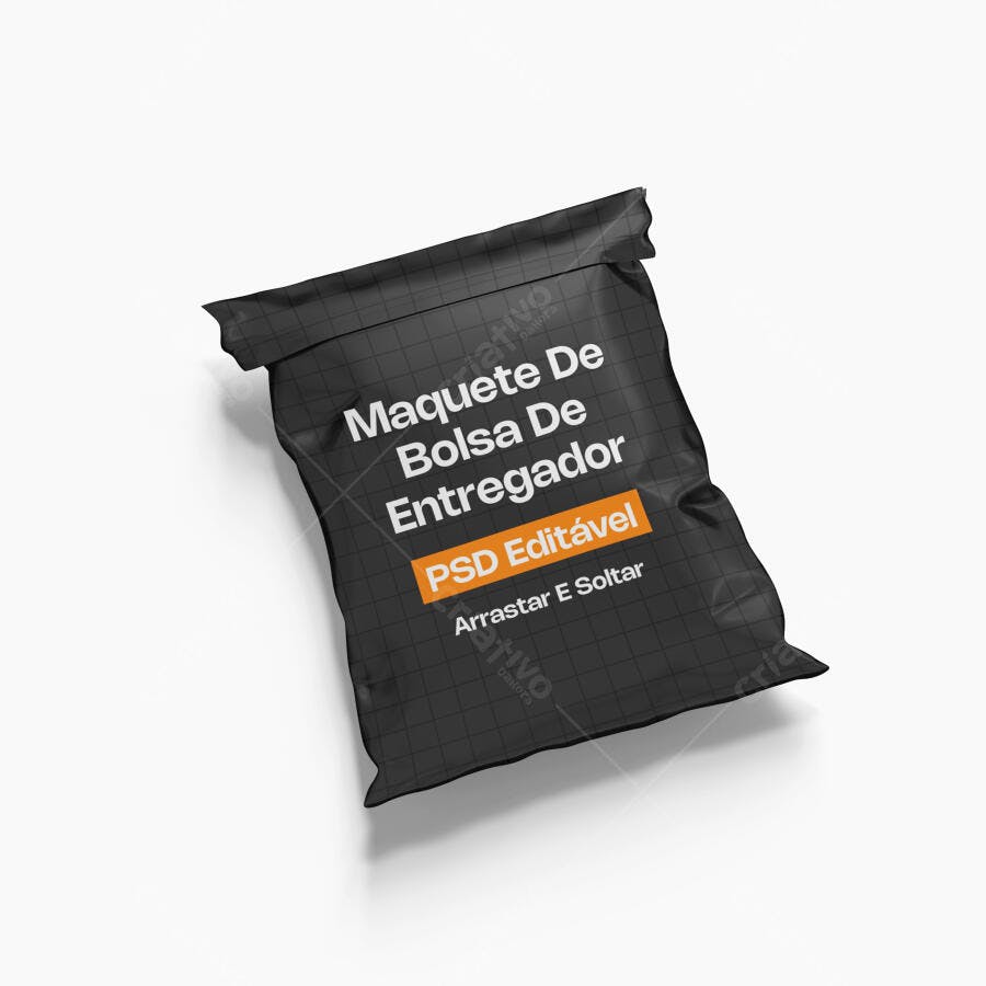 Mockup Bolsa Entregador Preta 3/4 Fundo Branco Editável