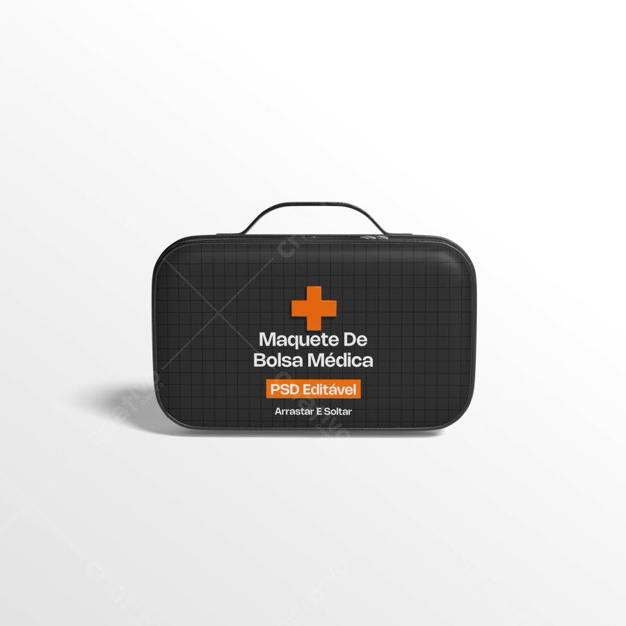 Mockup Bolsa Médica Preta Frontal Fundo Branco Editável