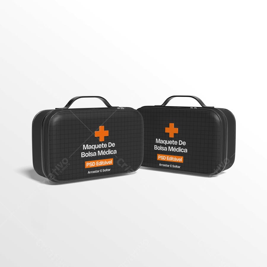 Mockup Bolsa Médica Preta Frontal Fundo Branco Editável