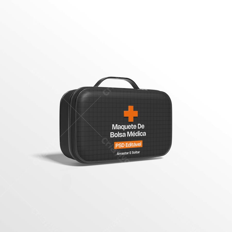Mockup Bolsa Médica Preta Frontal Fundo Branco Editável