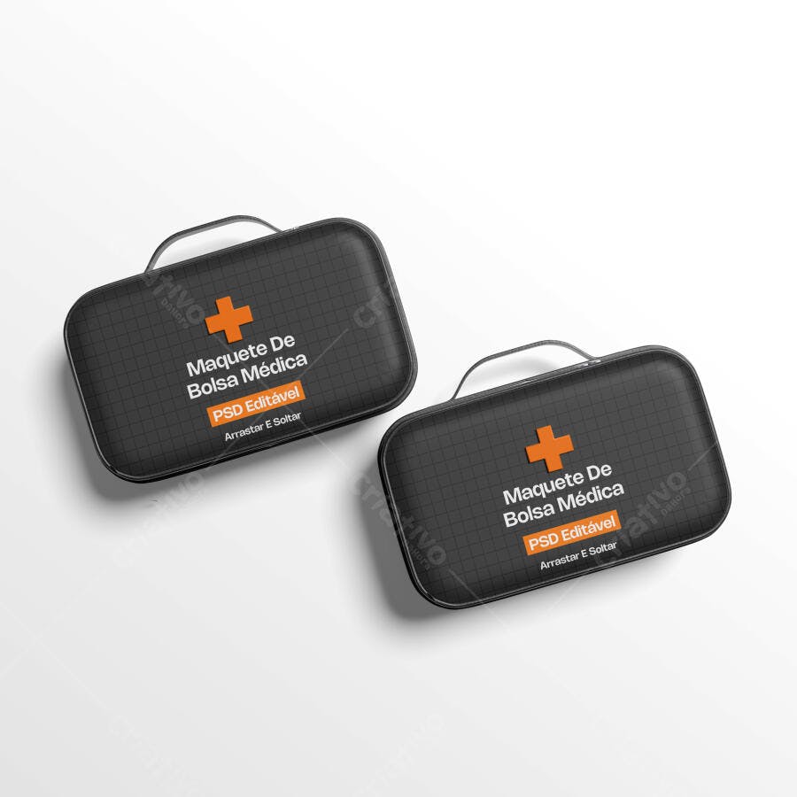 Mockup Bolsa Médica Preta Vista Superior Fundo Branco Editável
