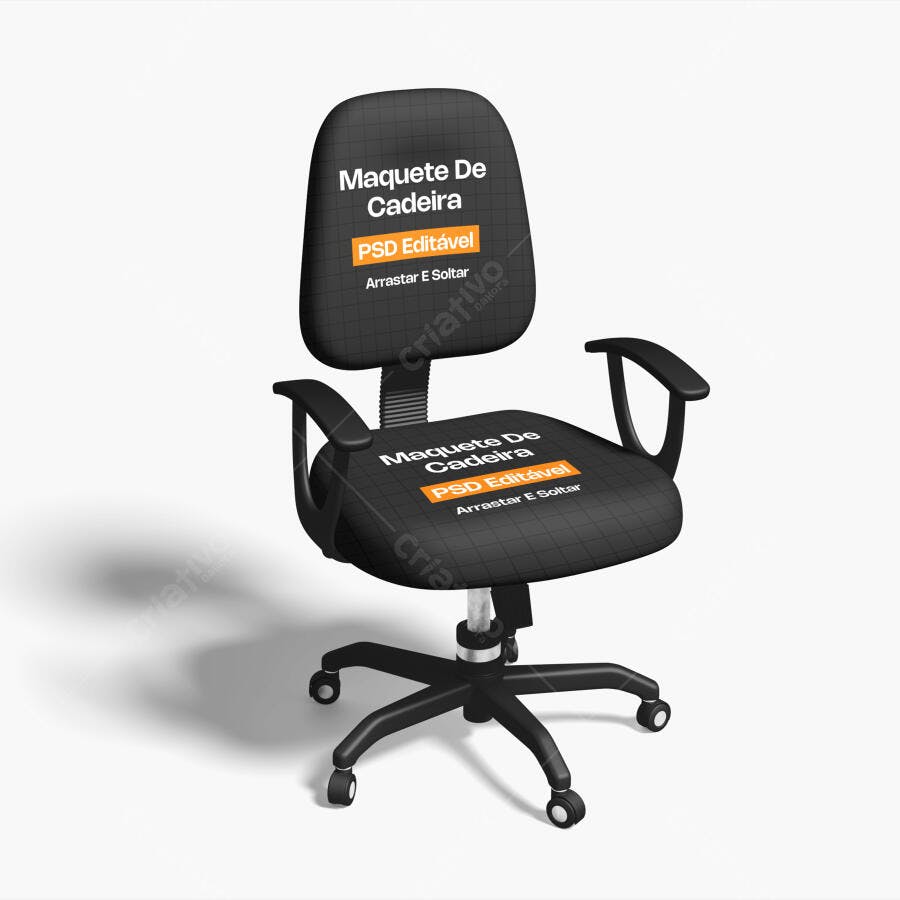 Mockup Cadeira Escritório Giratória Fundo Branco Editável