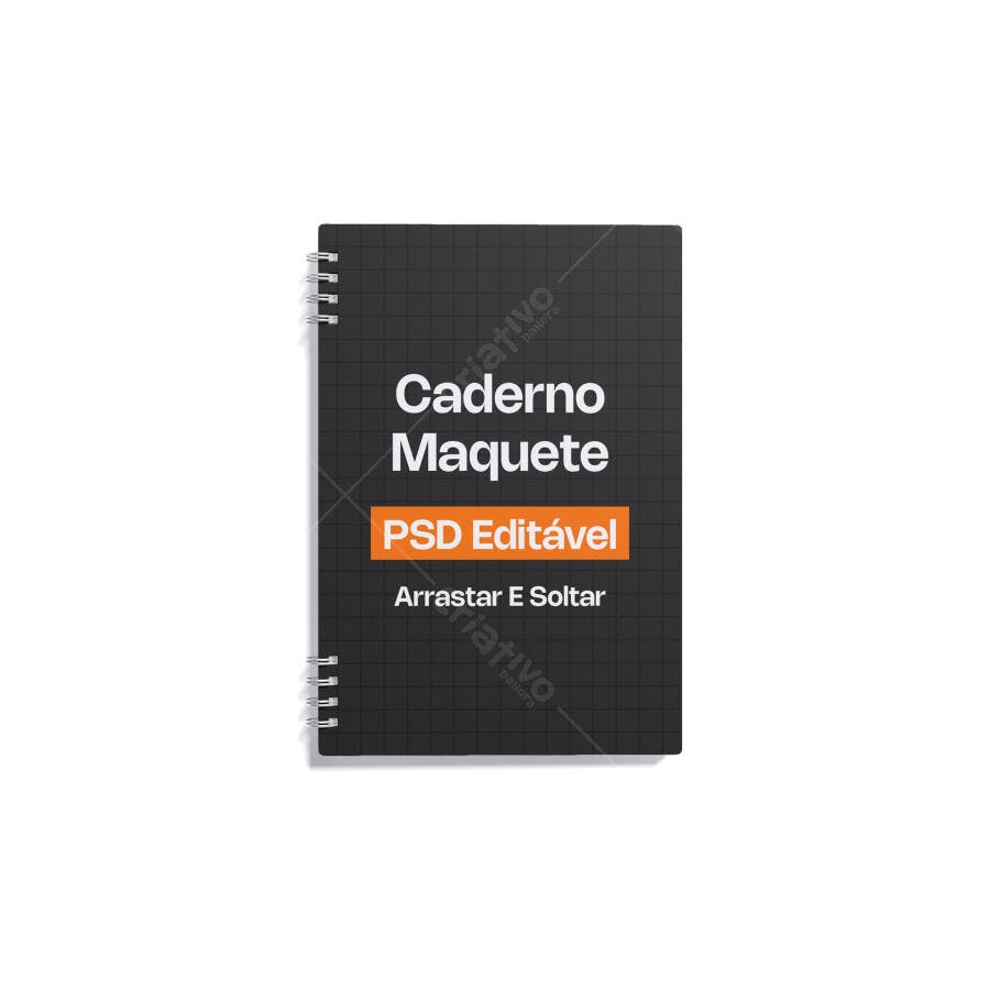 Mockup Caderno Espiral Capa Dura Fundo Branco Editável