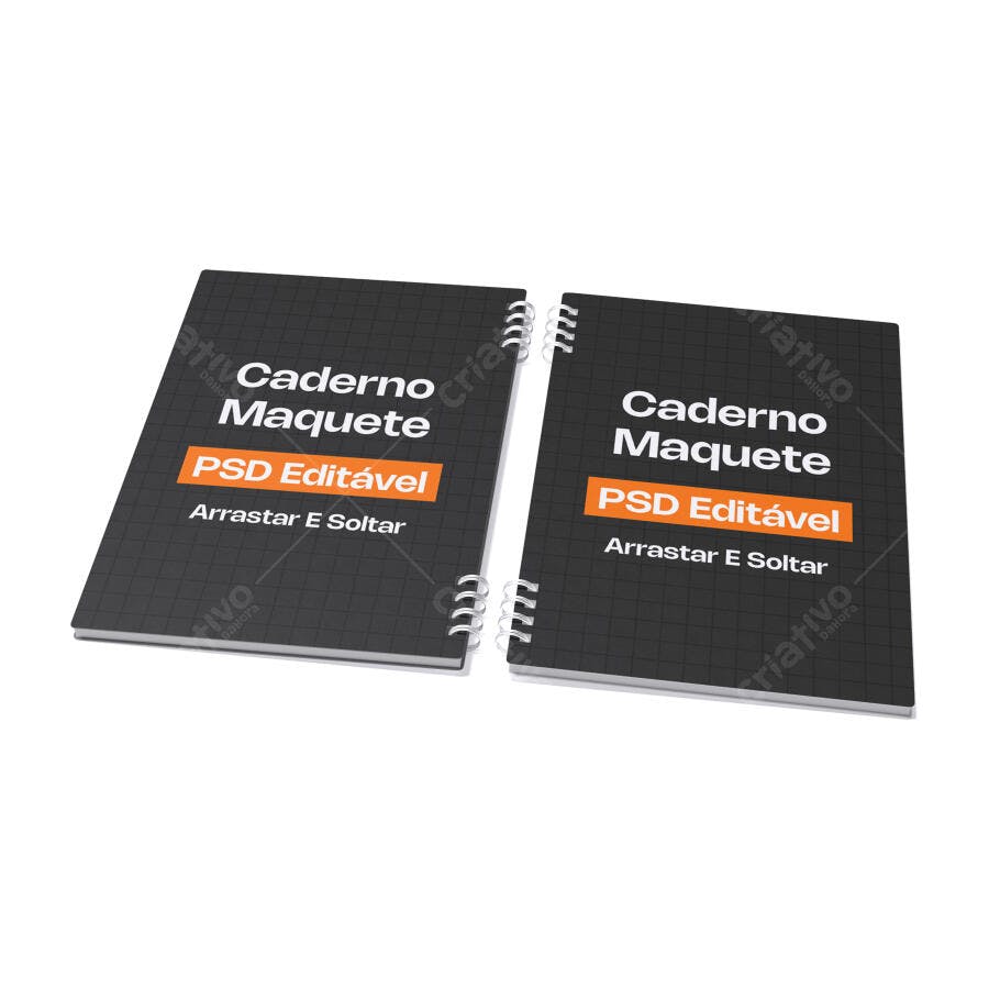 Mockup Caderno Espiral Capa Dura Fundo Branco Editável