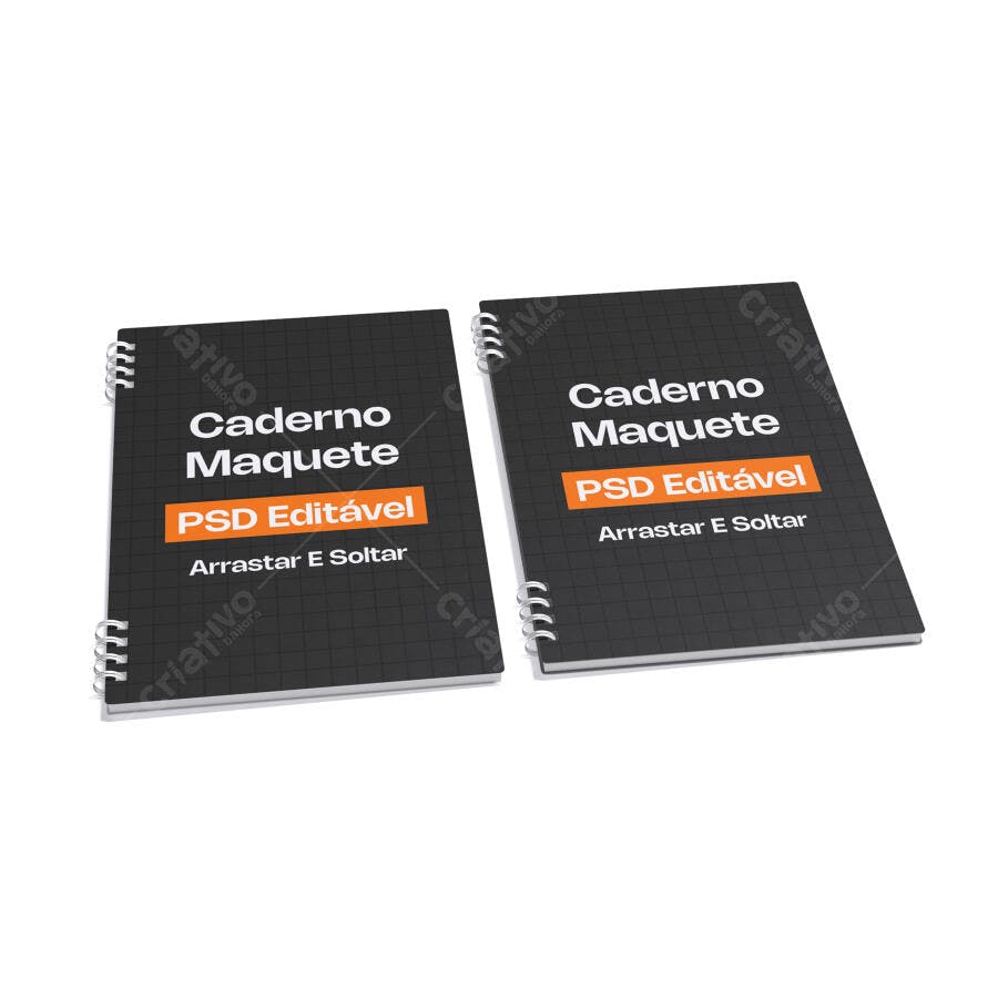 Mockup Caderno Espiral Capa Preta Fundo Branco Editável