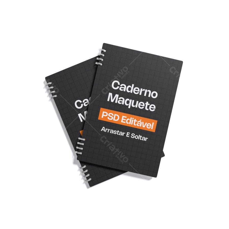 Mockup Caderno Espiral Preto Fundo Branco Editável