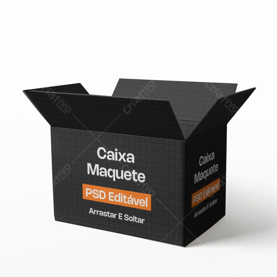 Mockup Caixa Aberta Preta 3/4 Fundo Branco Editável