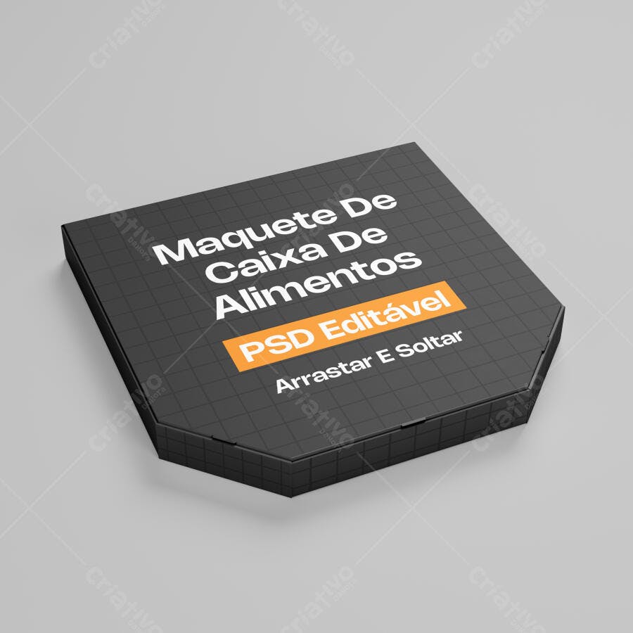 Mockup Caixa de Alimentos Hexagonal Fundo Cinza Editável