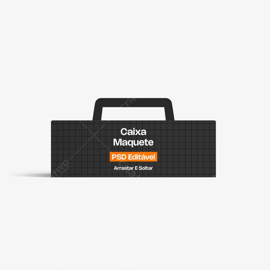 Mockup Caixa Maleta Alça Frontal Fundo Branco Editável