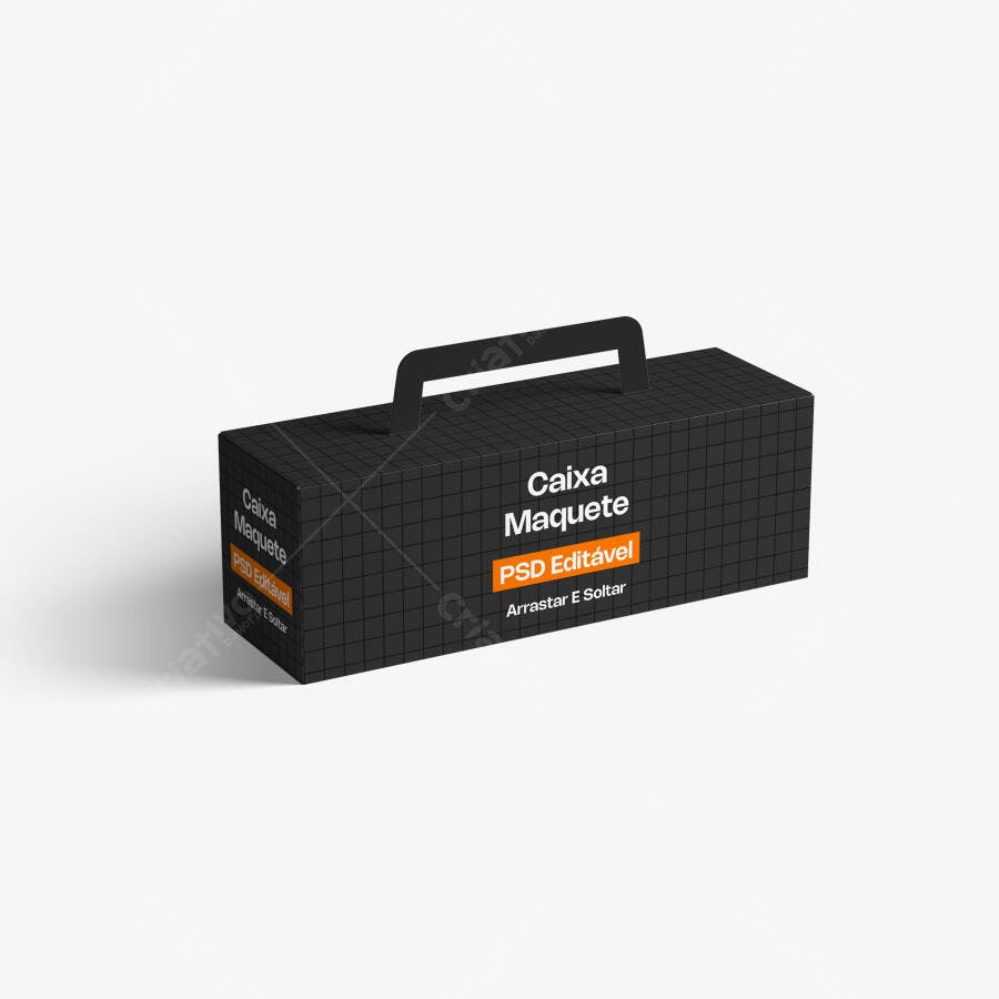 Mockup Caixa Maleta Preta Fundo Branco Editável