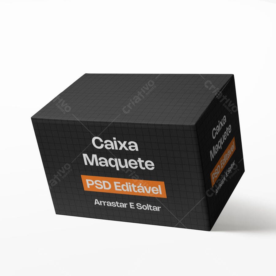 Mockup Caixa Produto Papel Vista 3/4 Fundo Branco Editável