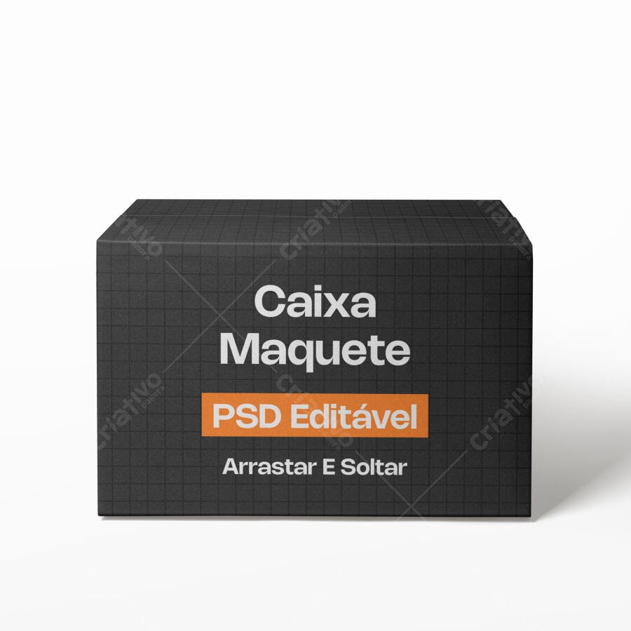 Mockup Caixa Produto Preta Frontal Fundo Branco Editável