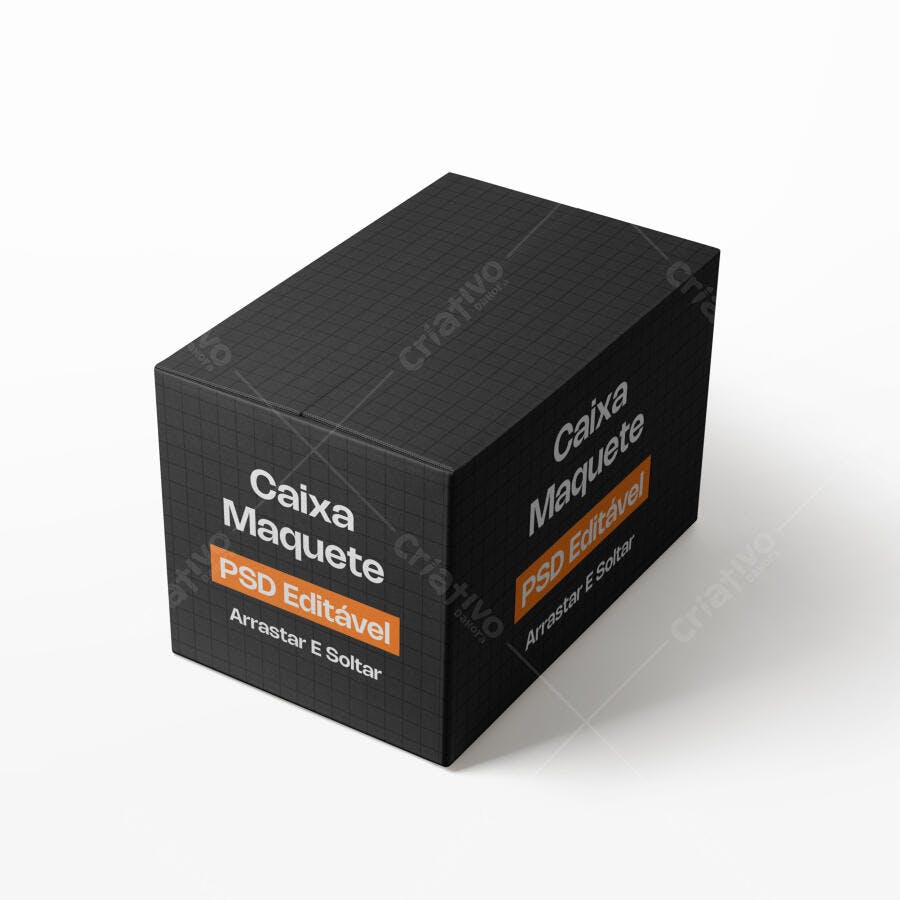 Mockup Caixa Produto Retangular Preta Fundo Branco Editável