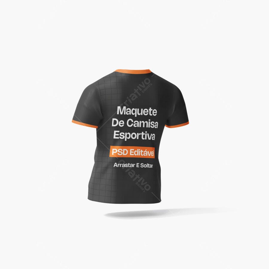 Mockup Camisa Esportiva Preta Costas Fundo Branco Editável