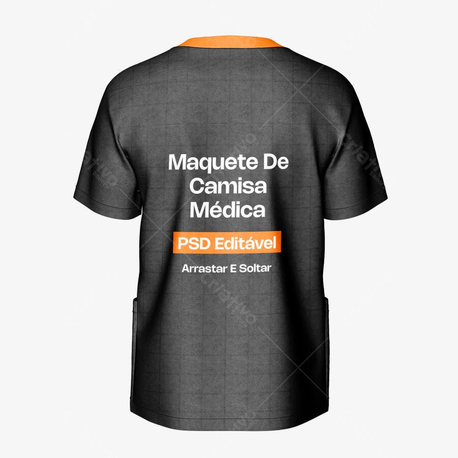 Mockup Camisa Médica Preta Verso Fundo Branco Editável