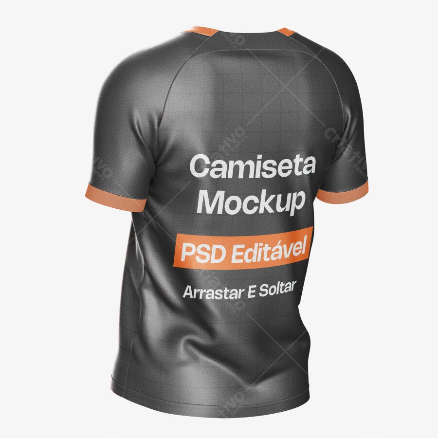 Mockup Camiseta Esportiva Costas 3/4 Fundo Branco Editável