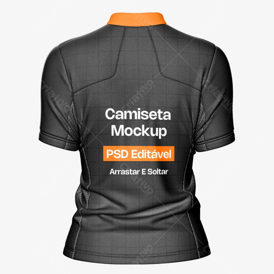Mockup Camiseta Esportiva Costas Gola Laranja Fundo Branco Editável