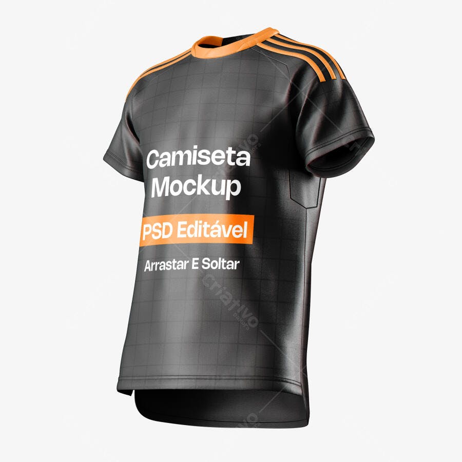 Mockup Camiseta Esportiva Masculina Preta 3/4 Editável