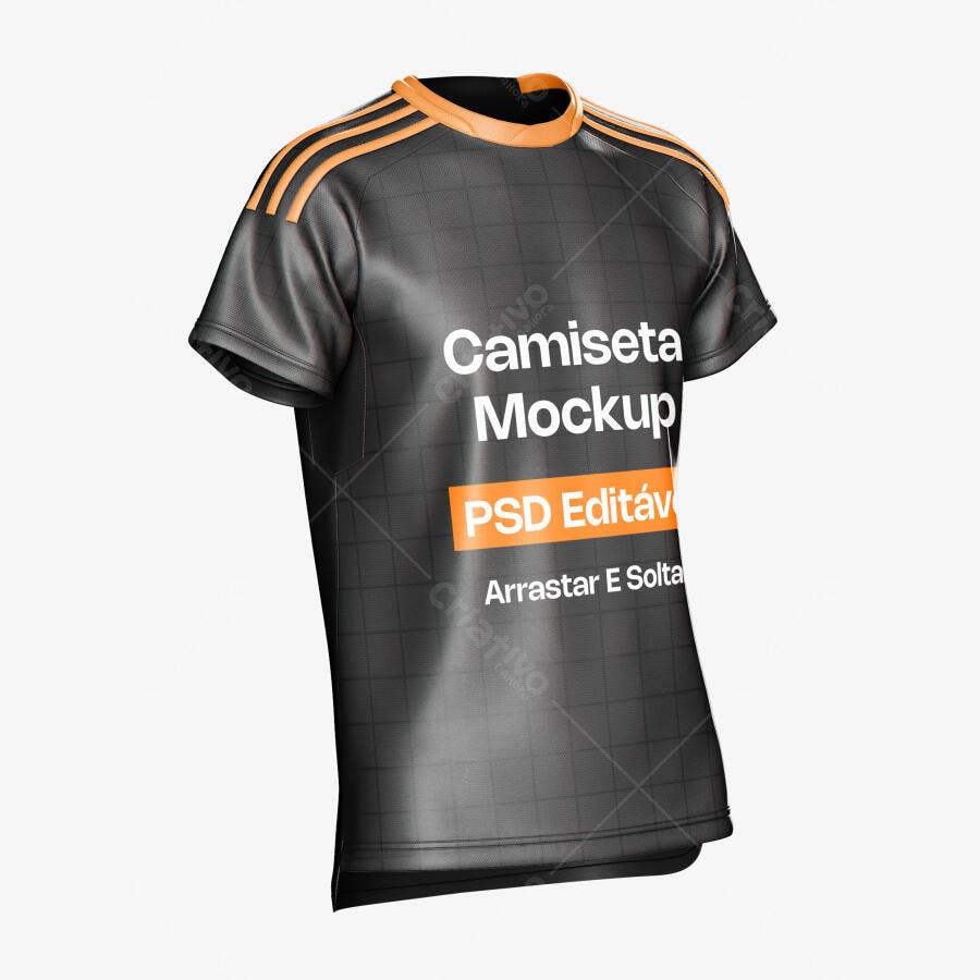 Mockup Camiseta Esportiva Preta 3/4 Fundo Branco Editável