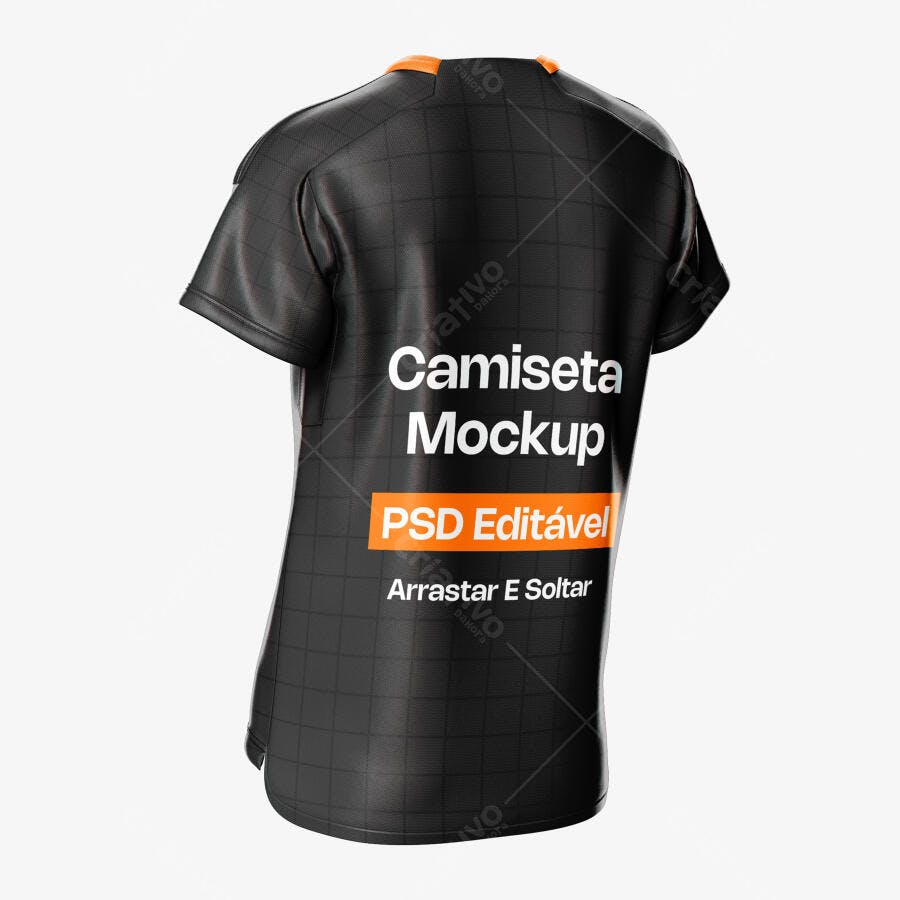 Mockup Camiseta Esportiva Preta Costas Fundo Branco Editável