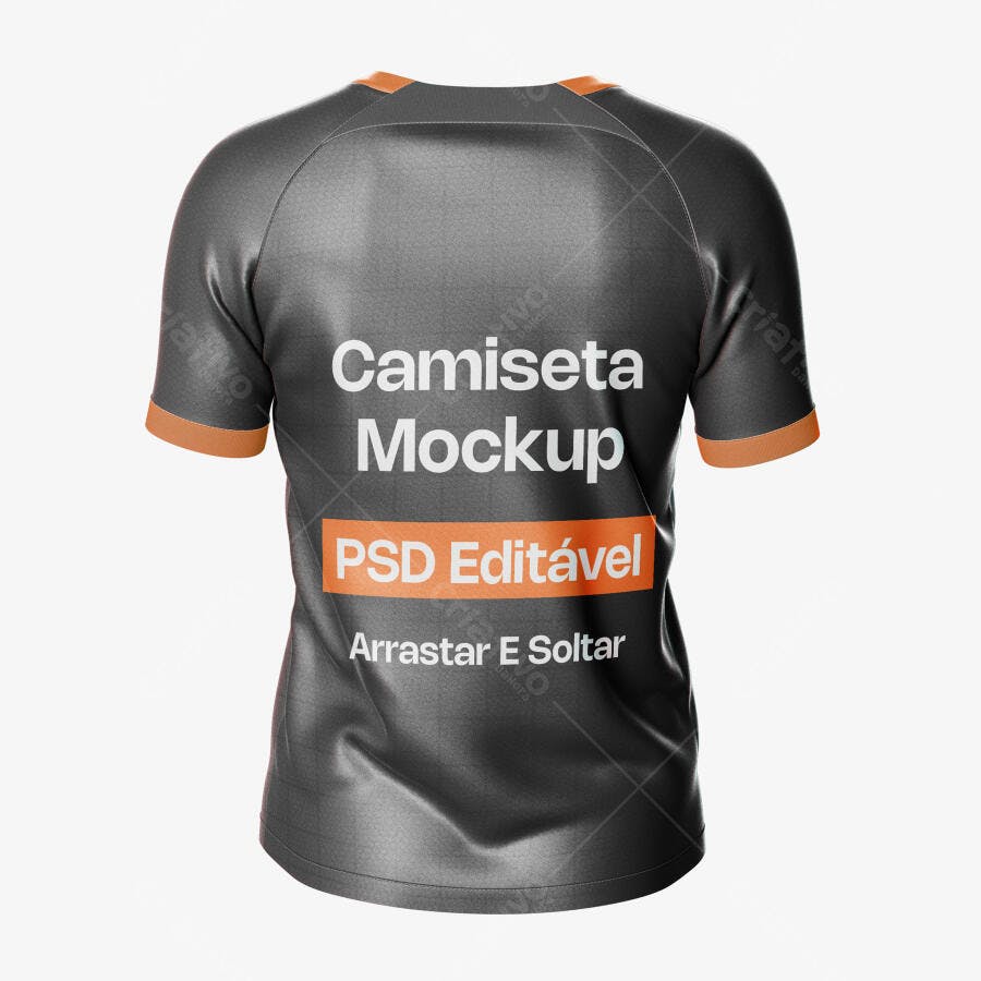 Mockup Camiseta Esportiva Preta Costas Fundo Branco Editável