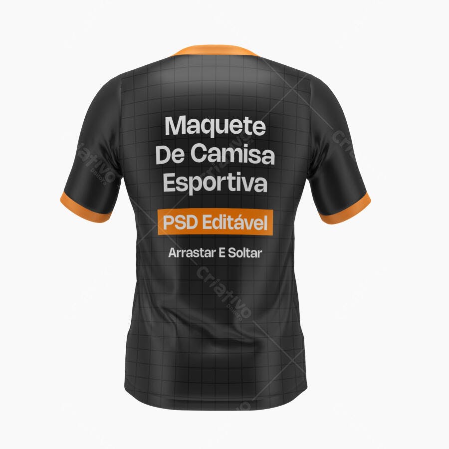 Mockup Camiseta Esportiva Preta Costas Fundo Branco Editável