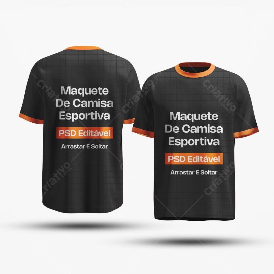 Mockup Camiseta Esportiva Preta Frente e Verso Editável