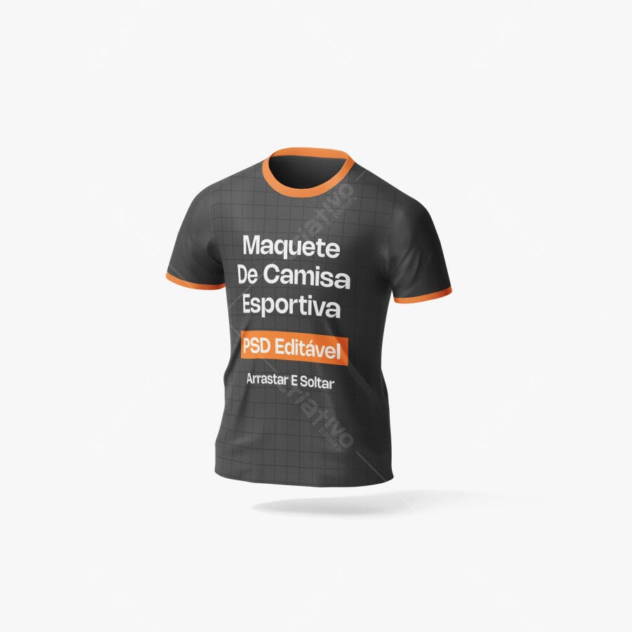 Mockup Camiseta Esportiva Preta Gola Laranja Editável