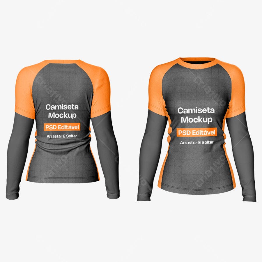 Mockup Camiseta Manga Longa Raglan Frente e Costas Editável