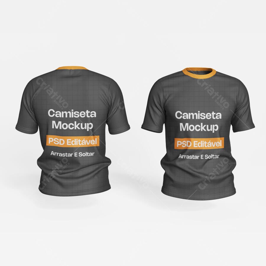 Mockup Camiseta Masculina Frente e Verso Fundo Branco Editável