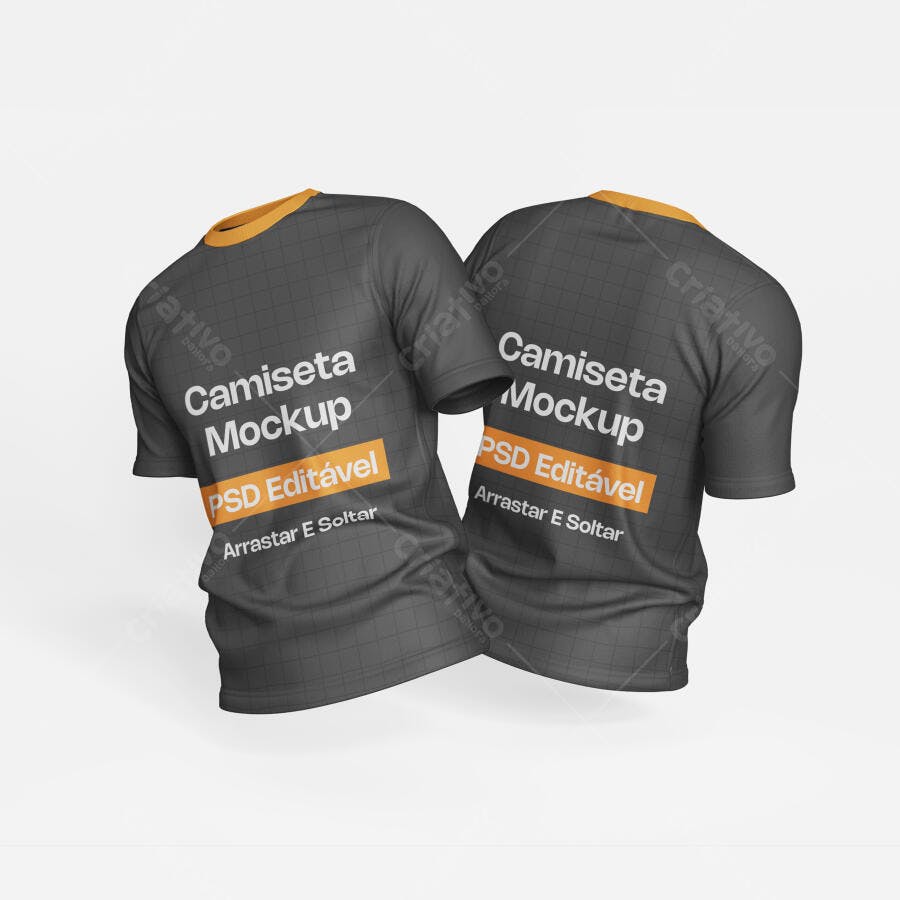 Mockup Camiseta Masculina Frente e Verso Fundo Branco Editável