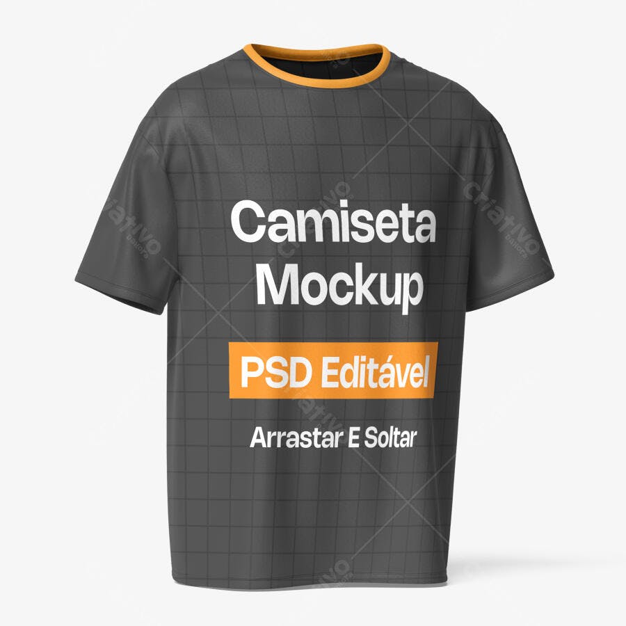 Mockup Camiseta Masculina Gola Redonda Frontal Fundo Branco Editável