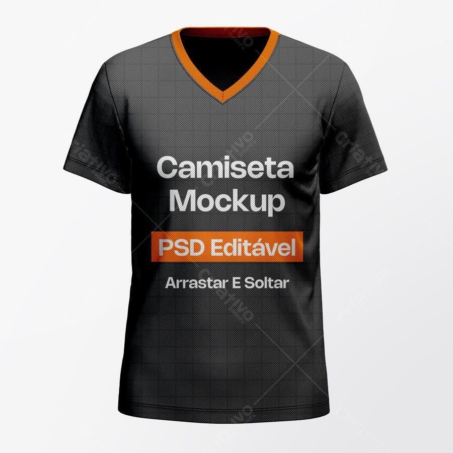 Mockup Camiseta Masculina Gola V Preta Frontal Editável
