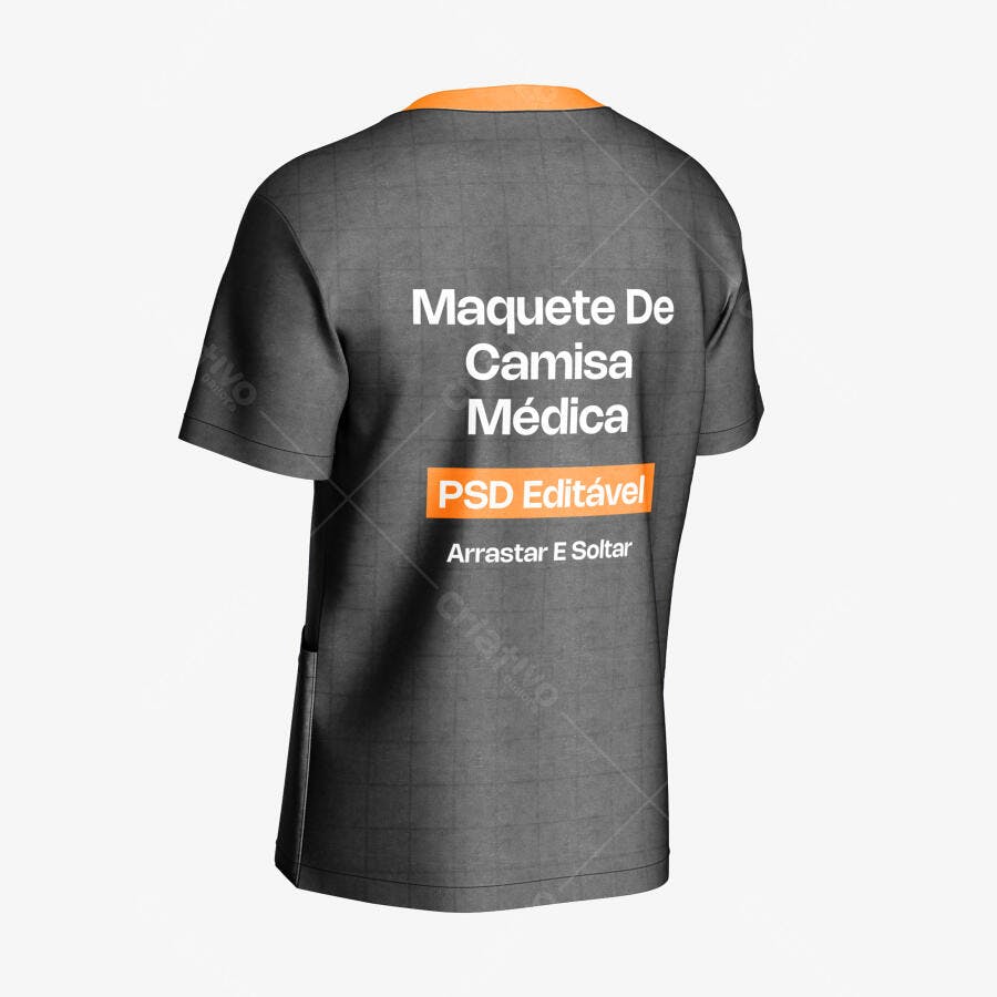 Mockup Camiseta Médica Cinza Vista Traseira Editável