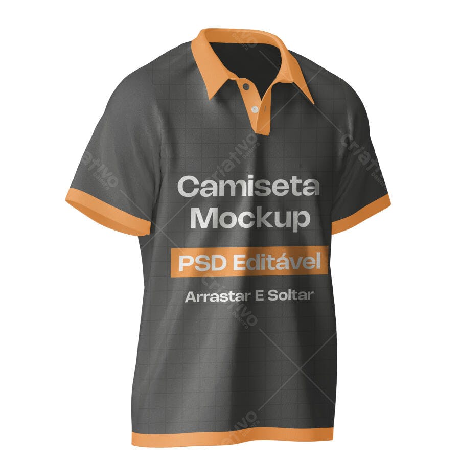 Mockup Camiseta Polo Cinza e Laranja Frente Editável