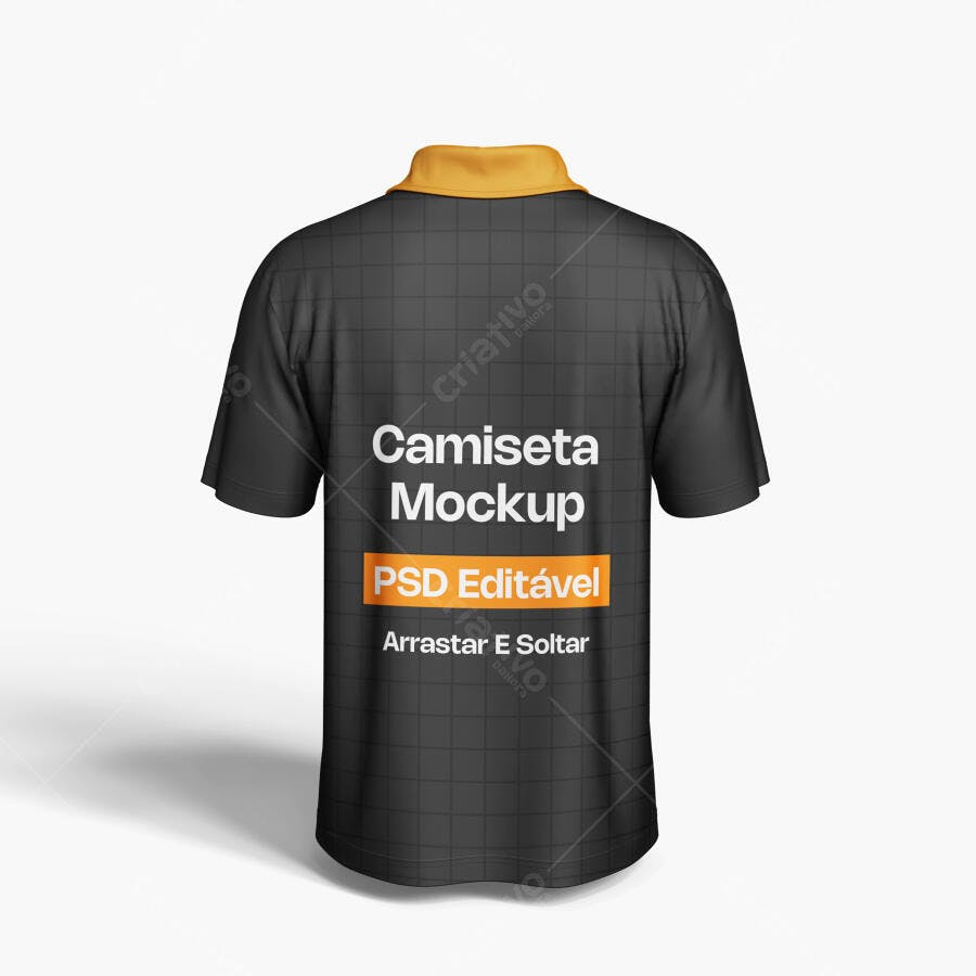 Mockup Camiseta Polo Preta Costas Fundo Branco Editável